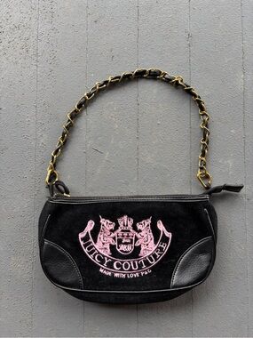 Vintage Juicy Couture Black Velour Barrel Shoulder Bag Scottie Dog Y2K
